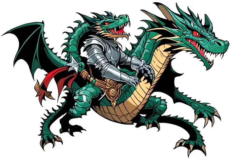 Knight fights a dragon tattoo design idea