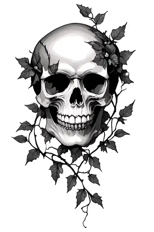 skull ivy vine wrapped tattoo design idea
