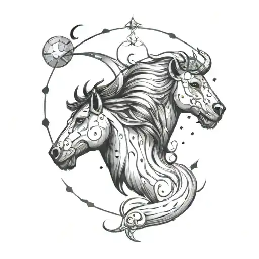 zodiac signs of Virgo, Leo and Capricorn constellation merging tattoo design idea