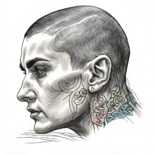 Young Sinead O'Connor Head frontal Portrait tattoo design idea