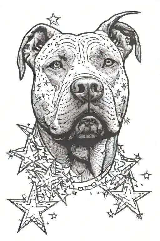 pitbull head with stars as a background tattoo design idea