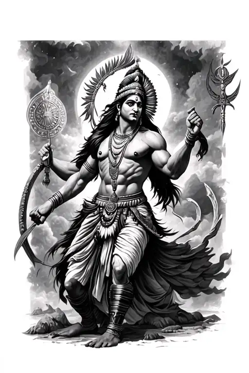 hindu mahabharat warrior fighting tattoo design idea