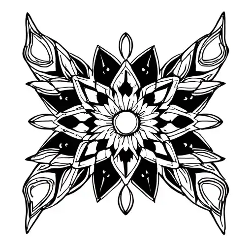 geometric mandala incorporating love hearts and other shapes tattoo design idea