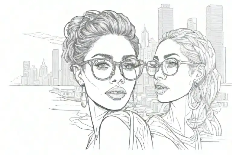 latina women with glasses tattoos and skyline behind her  tattoo design idea