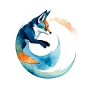 kitsune fox jumping in a curved shape tattoo design idea