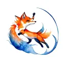 kitsune fox jumping in a curved shape tattoo design idea