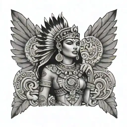 aztec princess standing tall tattoo design idea