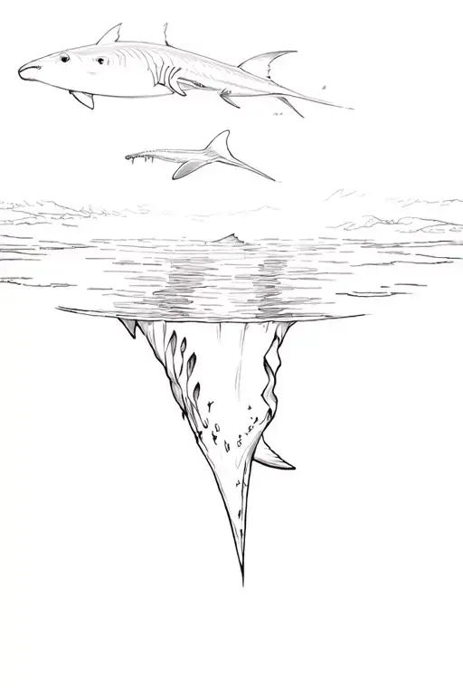 top view of making shark swimming down the upper quad tattoo design idea