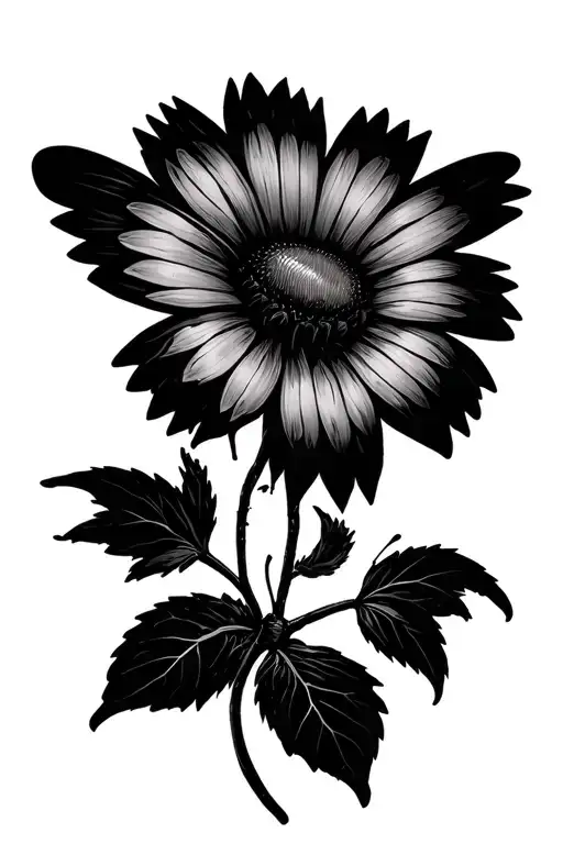 Cyber sigilism butterfly and in the middle aster flower tattoo design idea