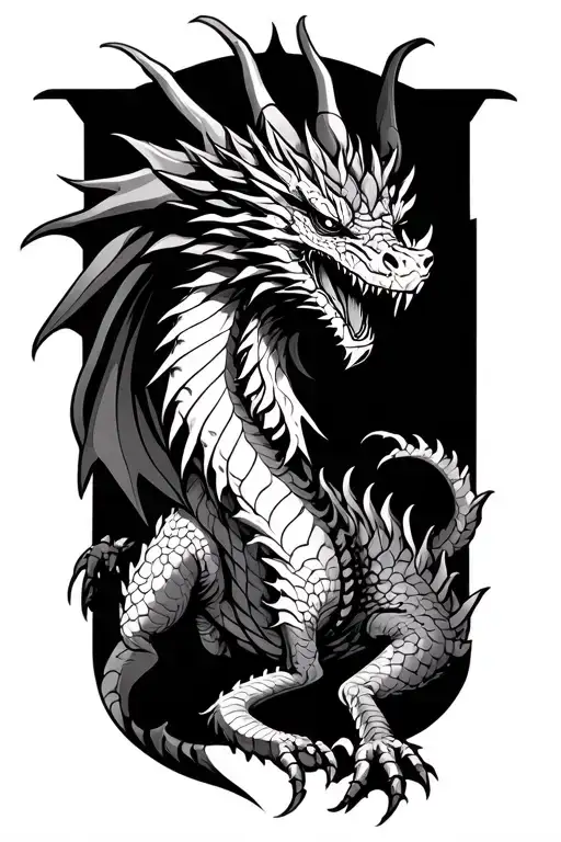 a majestic dragon with an epic, fantasy style and with elaborate details. tattoo design idea