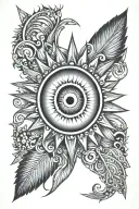 evil eye and sun rays beaming tattoo design idea