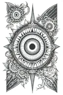 evil eye and sun rays beaming tattoo design idea