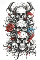 Coverup Clouds ,Smoke and skulls with Capricorn zodiac signs intertwined  tattoo design idea