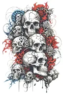 Coverup Clouds ,Smoke and skulls with Capricorn zodiac signs intertwined  tattoo design idea