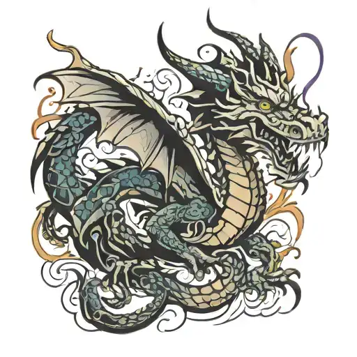 Dragon graffiti style mural tattoo design idea