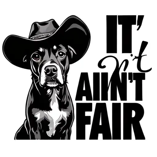 "It ain’t fair" Dog wearing cowboy hat tattoo design idea