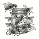 jar with flies in it. jar is surrounded by barbed wire  tattoo design idea