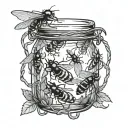 jar with flies in it. jar is surrounded by barbed wire  tattoo design idea