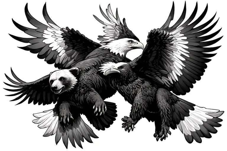 bear & eagles soaring tattoo design idea