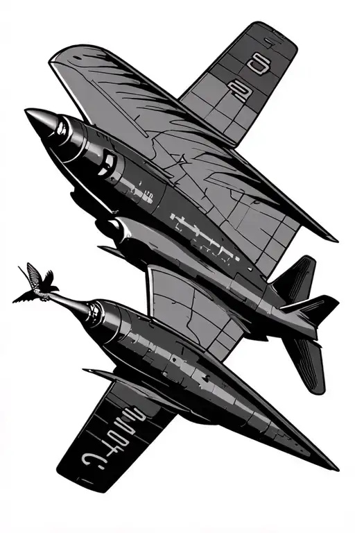 E2 Hawkeye aircraft flying with a hummingbird emblem tattoo design idea