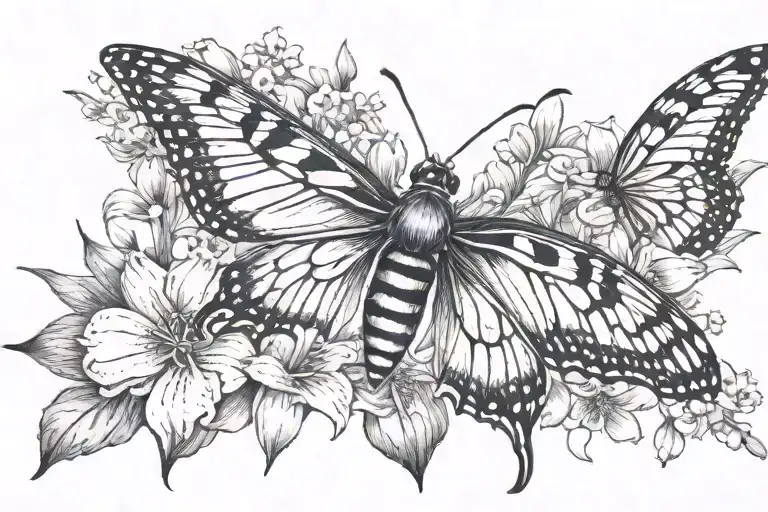 gladiolus, Daisy, rose, chrysanthemum, lily of the valley, cosmos, ladybug, monarch butterfly, bee tattoo design idea