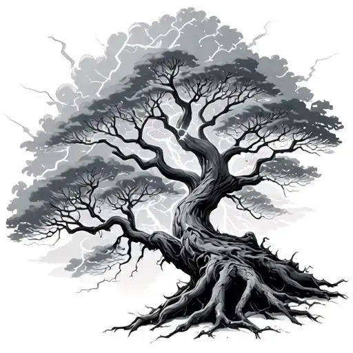 tree that turns into lightning at the branches tattoo design idea