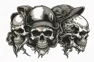 three skulls with a baseball hat tattoo design idea