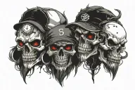 three skulls with a baseball hat tattoo design idea