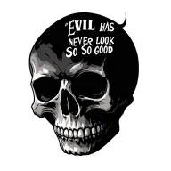 "Evil has never looked so good" skull surrounded by shadows tattoo design idea