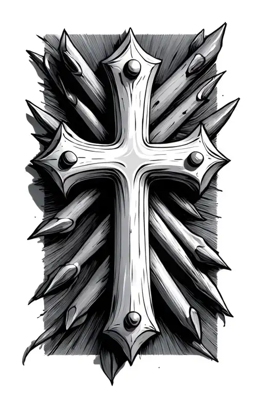 cross made of three nails tattoo design idea
