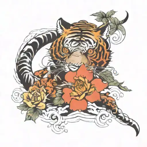 tiger flowers water tattoo design idea