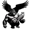 Silverback gorilla with an eagle with open wings in the back and an owl on its right hand tattoo design idea
