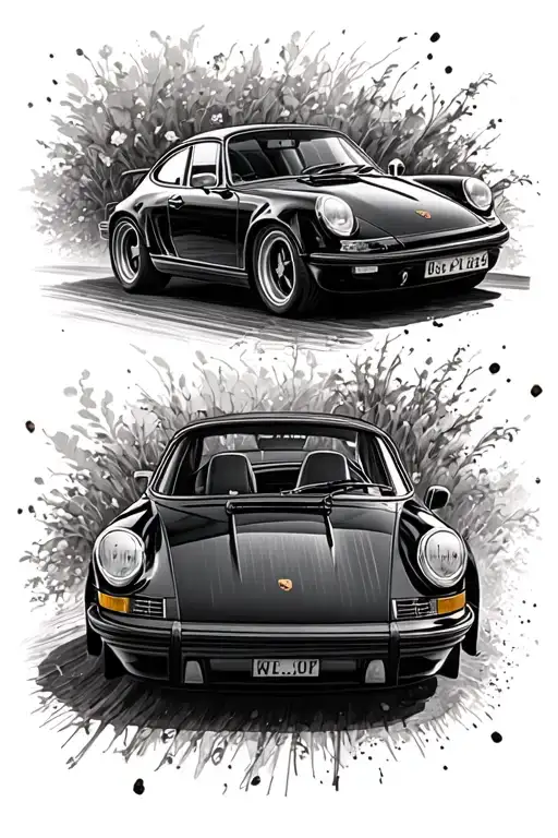 porsche 911 classic car driving tattoo design idea