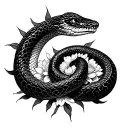 Two headed snake one snake beheaded in the sun with flora tattoo design idea