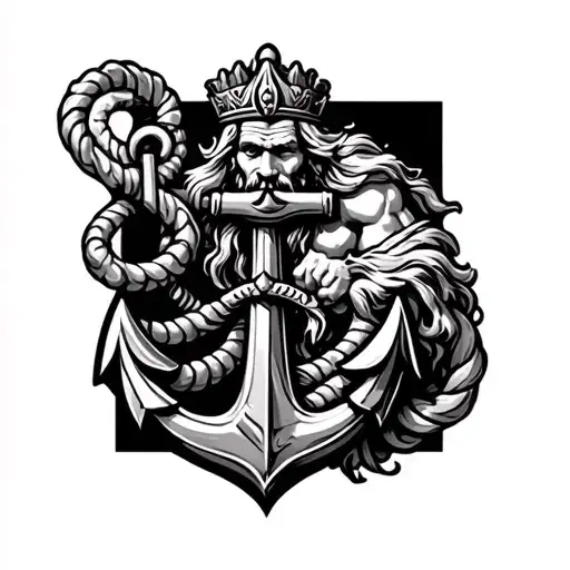 king neptune dragging anchor intertwined tattoo design idea