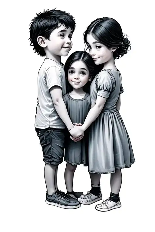 siblings holding hands 3 boys 2 girls tattoo design idea