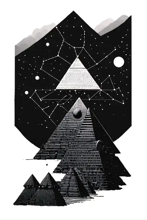 Orion constellation, only 3 pyramids of Giza, incorporate Osiris and the Nile river element no geometrical shapes  tattoo design idea