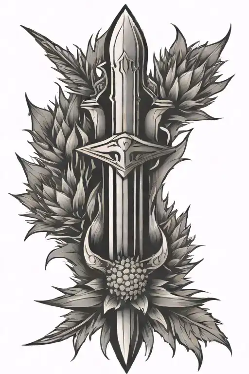 dagger with thistle tattoo design idea