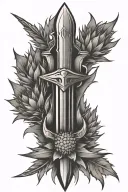 dagger with thistle tattoo design idea