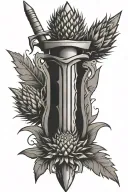 dagger with thistle tattoo design idea
