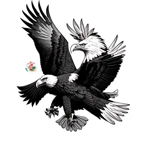 mexican eagle and bald eagle fighting tattoo design idea