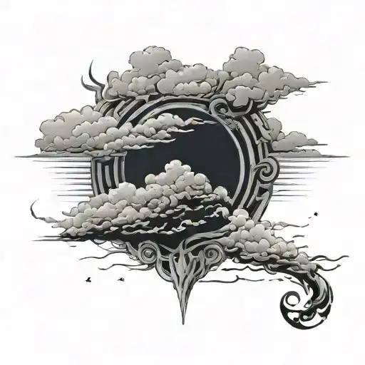 Create a dramatic scene from Psalm 18:4-19. Show a turbulent stormy sky filled with dark, swirling clouds. In the foregr tattoo design idea