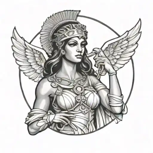 Athena Greek goddess black women pretty girl tattoo design idea