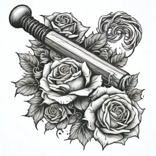 baseball bat with roses growing tattoo design idea