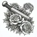baseball bat with roses growing tattoo design idea