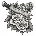 baseball bat with roses growing tattoo design idea