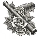 baseball bat with roses growing tattoo design idea
