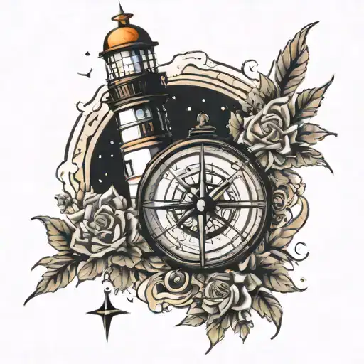 lighthouse shines light on compass tattoo design idea