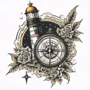 lighthouse shines light on compass tattoo design idea
