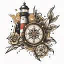 lighthouse shines light on compass tattoo design idea